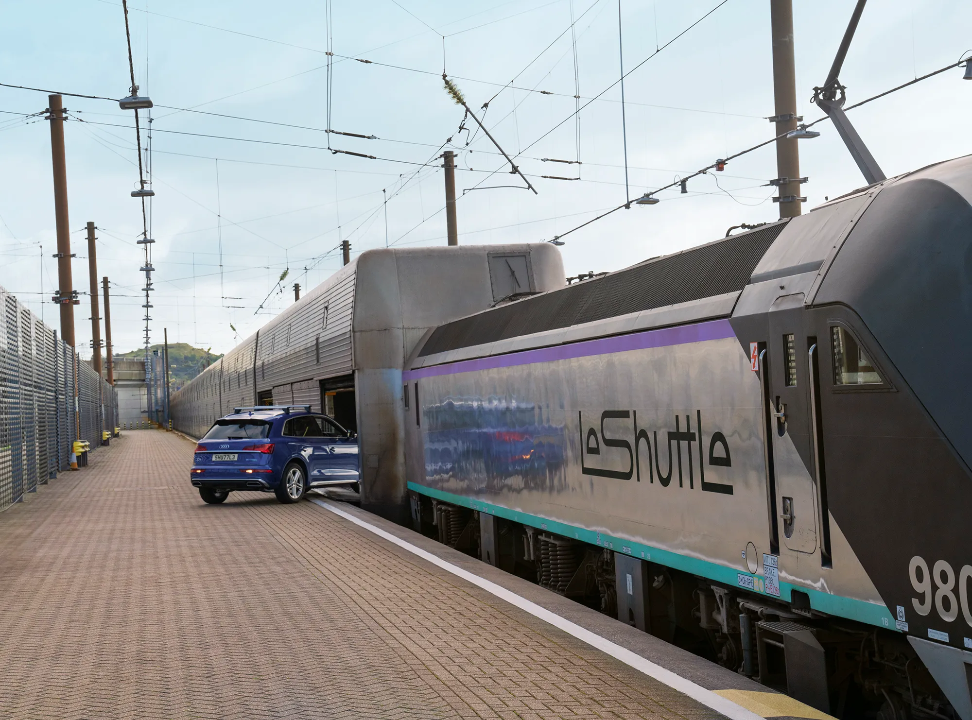 A car driving into the LeShuttle terminal